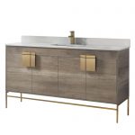 Shawbridge 60″ Modern Single Bathroom Vanity Shadow Gray with Satin Brass Hardware