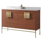 Shawbridge 60″ Modern Single Bathroom Vanity Spicy Walnut with Satin Brass Hardware