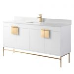 Shawbridge 60″ Modern Single Bathroom Vanity  White with Satin Brass Hardware
