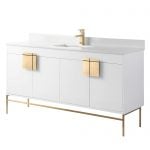 Shawbridge 60″ Modern Single Bathroom Vanity White with Satin Brass Hardware