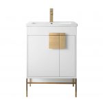 Shawbridge 24″ Modern Bathroom Vanity White with Satin Brass Hardware