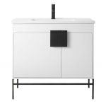 Shawbridge 36″ Modern Bathroom Vanity White with Black Hardware