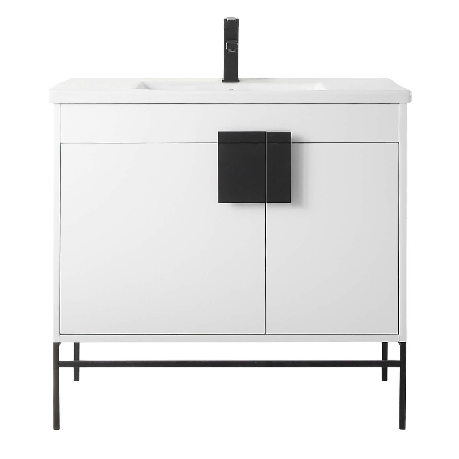 Shawbridge 36" Modern Bathroom Vanity  White with Black Hardware