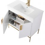 Shawbridge 36″ Modern Bathroom Vanity White with Satin Brass Hardware