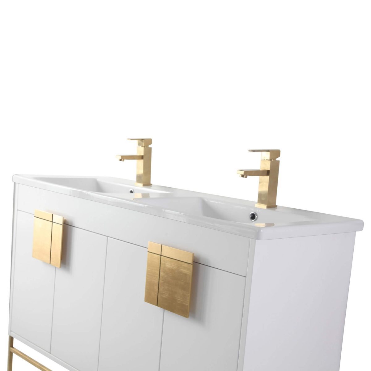 Shawbridge 48" Modern Double Bathroom Vanity  White with Satin Brass Hardware