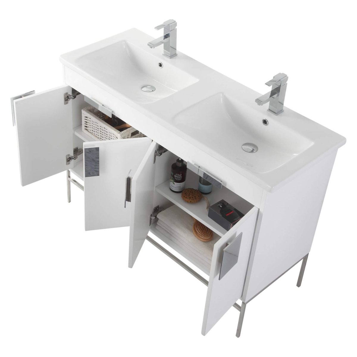 Shawbridge 48" Modern Double Bathroom Vanity White with Polished Chrome Hardware