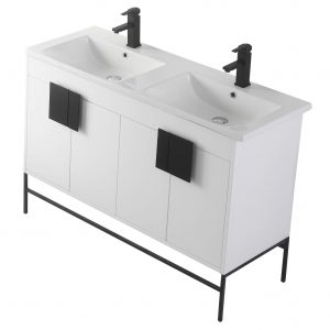 Shawbridge 48" Modern Double Bathroom Vanity  White with Black Hardware