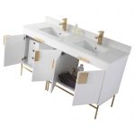 Shawbridge 60″ Modern Double Bathroom Vanity White with Satin Brass Hardware