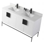 Shawbridge 60″ Modern Double Bathroom Vanity  White with Black Hardware
