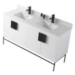 Shawbridge 60″ Modern Double Bathroom Vanity White with Black Hardware