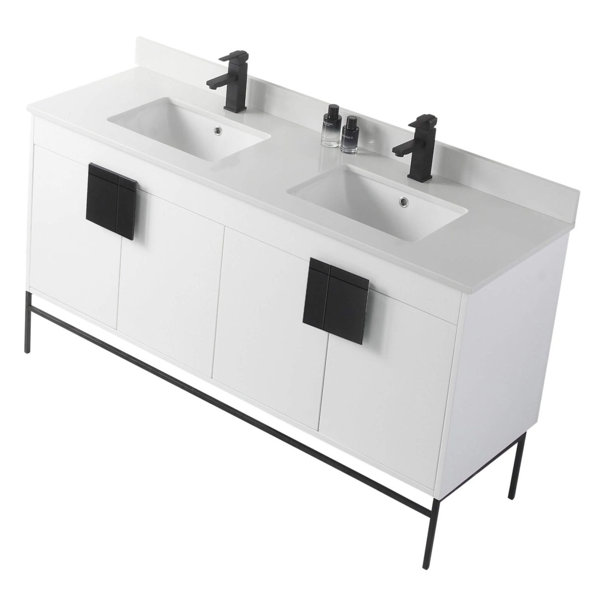 Shawbridge 60" Modern Double Bathroom Vanity  White with Black Hardware