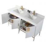 Shawbridge 60″ Modern Double Bathroom Vanity White with Satin Brass Hardware