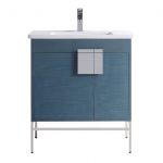 Shawbridge 30″ Modern Bathroom Vanity French Blue with Polished Chrome Hardware