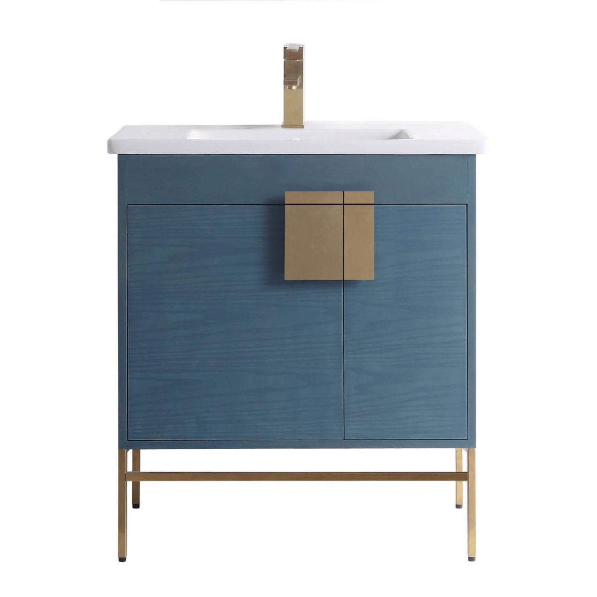 Shawbridge 30" Modern Bathroom Vanity  French Blue with Satin Brass Hardware