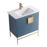 Shawbridge 30″ Modern Bathroom Vanity  French Blue with Satin Brass Hardware