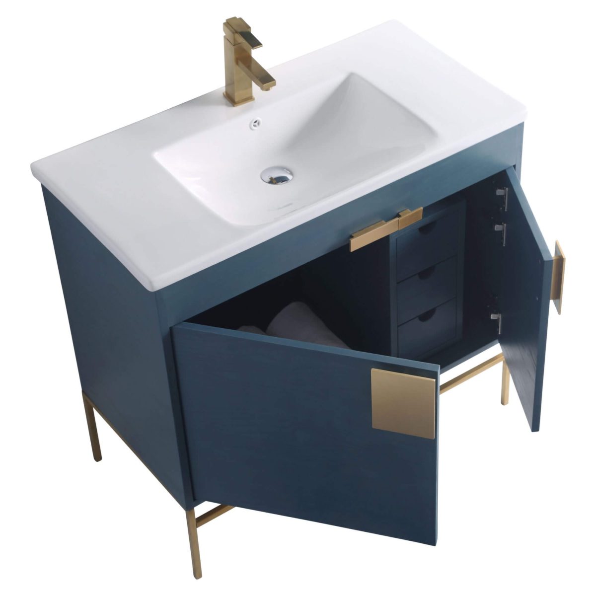 Shawbridge 36" Modern Bathroom Vanity French Blue with Satin Brass Hardware