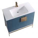 Shawbridge 36″ Modern Bathroom Vanity French Blue with Satin Brass Hardware