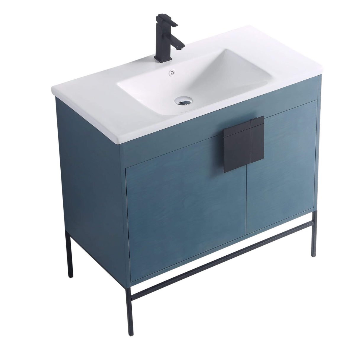 Shawbridge 36" Modern Bathroom Vanity  French Blue with Black Hardware