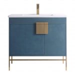 Shawbridge 36″ Modern Bathroom Vanity French Blue with Satin Brass Hardware