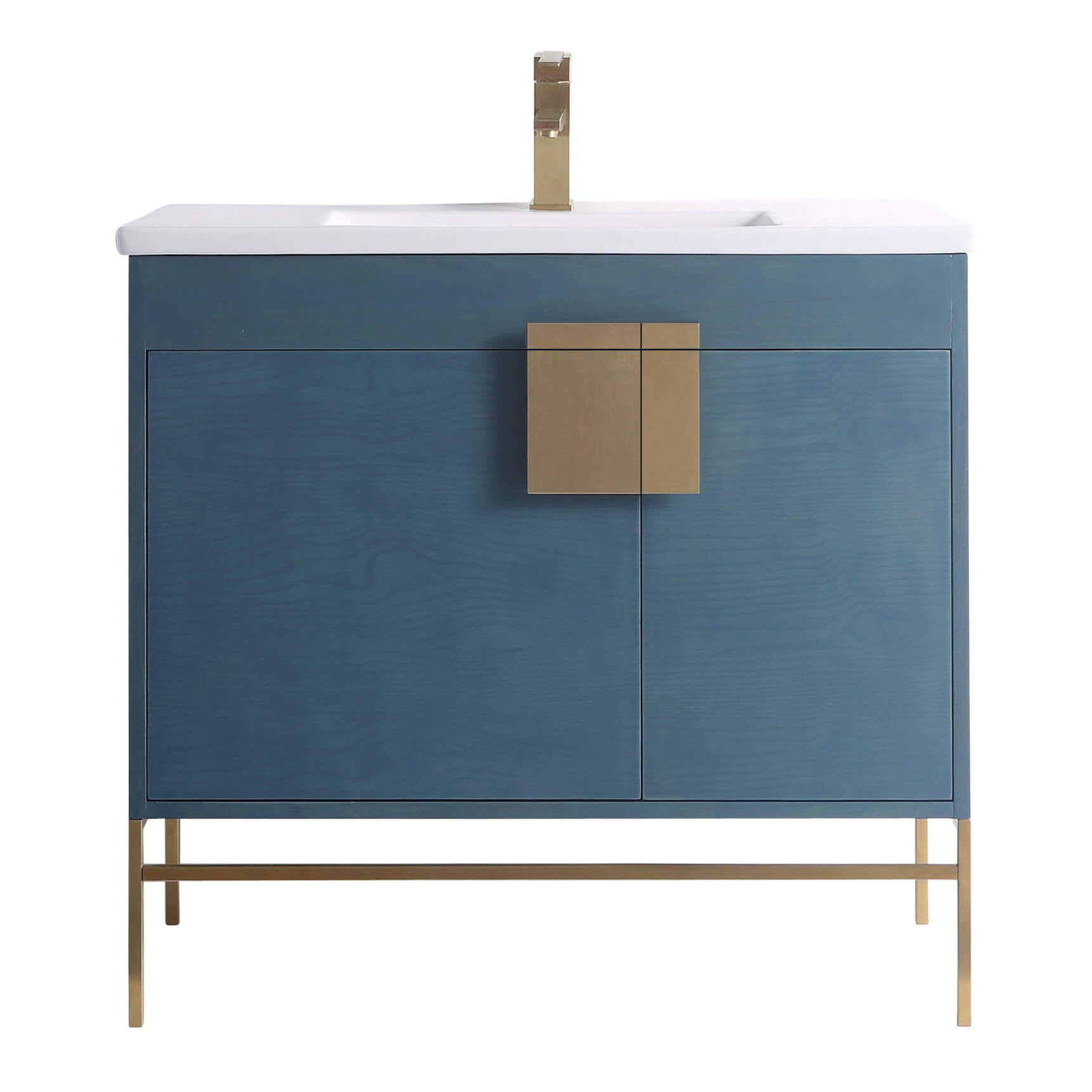 Shawbridge 36" Modern Bathroom Vanity French Blue with Satin Brass Hardware