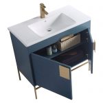 Shawbridge 36″ Modern Bathroom Vanity French Blue with Satin Brass Hardware