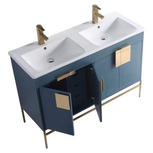 Shawbridge 48" Modern Double Bathroom Vanity  French Blue with Satin Brass Hardware