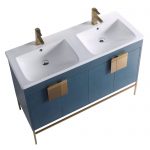 Shawbridge 48″ Modern Double Bathroom Vanity French Blue with Satin Brass Hardware