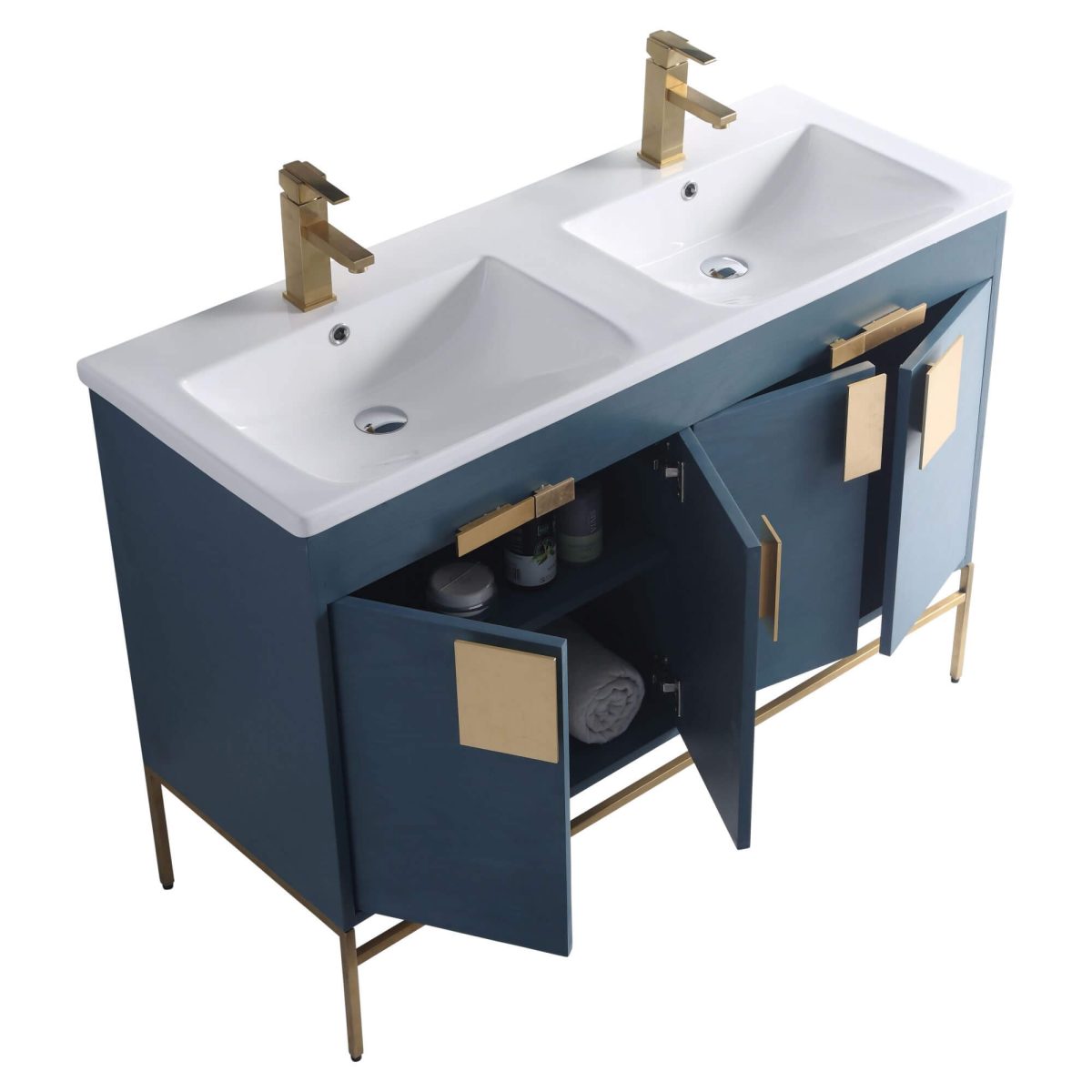 Shawbridge 48" Modern Double Bathroom Vanity  French Blue with Satin Brass Hardware