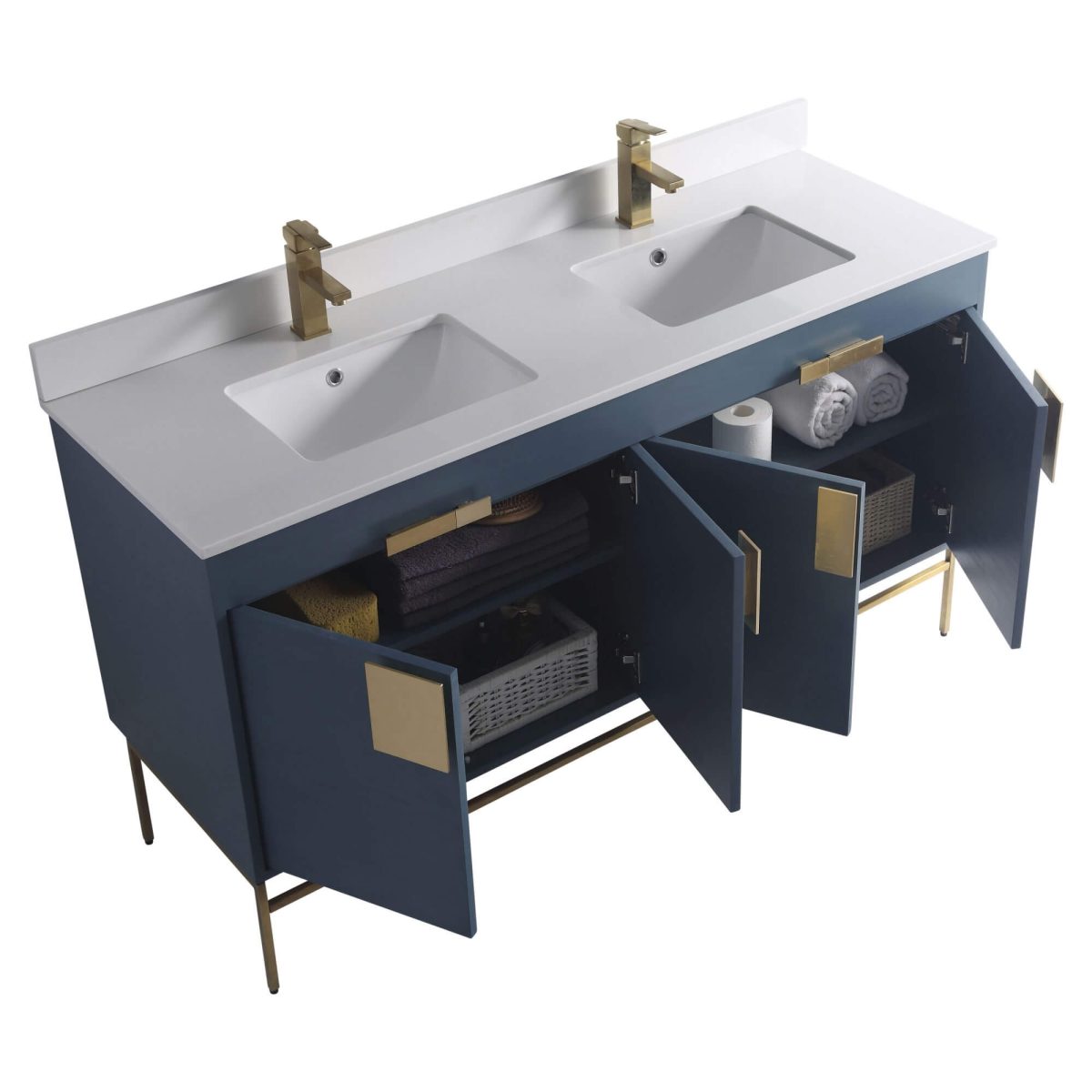 Shawbridge 60" Modern Double Bathroom Vanity French Blue with Satin Brass Hardware