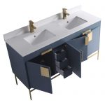 Shawbridge 60″ Modern Double Bathroom Vanity  French Blue with Satin Brass Hardware