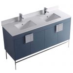 Shawbridge 60″ Modern Double Bathroom Vanity French Blue with Polished Chrome Hardware