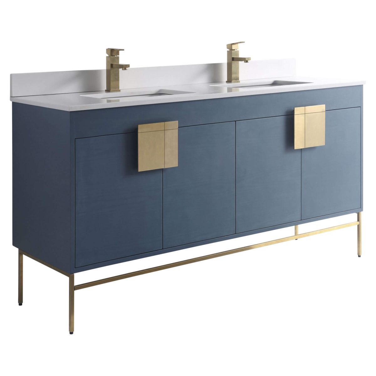 Shawbridge 60" Modern Double Bathroom Vanity  French Blue with Satin Brass Hardware