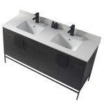 Shawbridge 60″ Modern Double Bathroom Vanity  Black Oak Straight Grain with Black Hardware