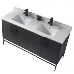 Shawbridge 60″ Modern Double Bathroom Vanity Black Oak Straight Grain with Black Hardware