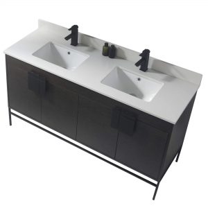 Shawbridge 60" Modern Double Bathroom Vanity  Black Oak Straight Grain with Black Hardware