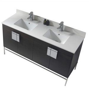 Shawbridge 60" Modern Double Bathroom Vanity  Black Oak Straight Grain with Polished Chrome Hardware