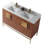 Shawbridge 60″ Modern Double Bathroom Vanity Spicy Walnut with Satin Brass Hardware