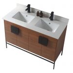 Shawbridge 60″ Modern Double Bathroom Vanity Spicy Walnut with Black Hardware
