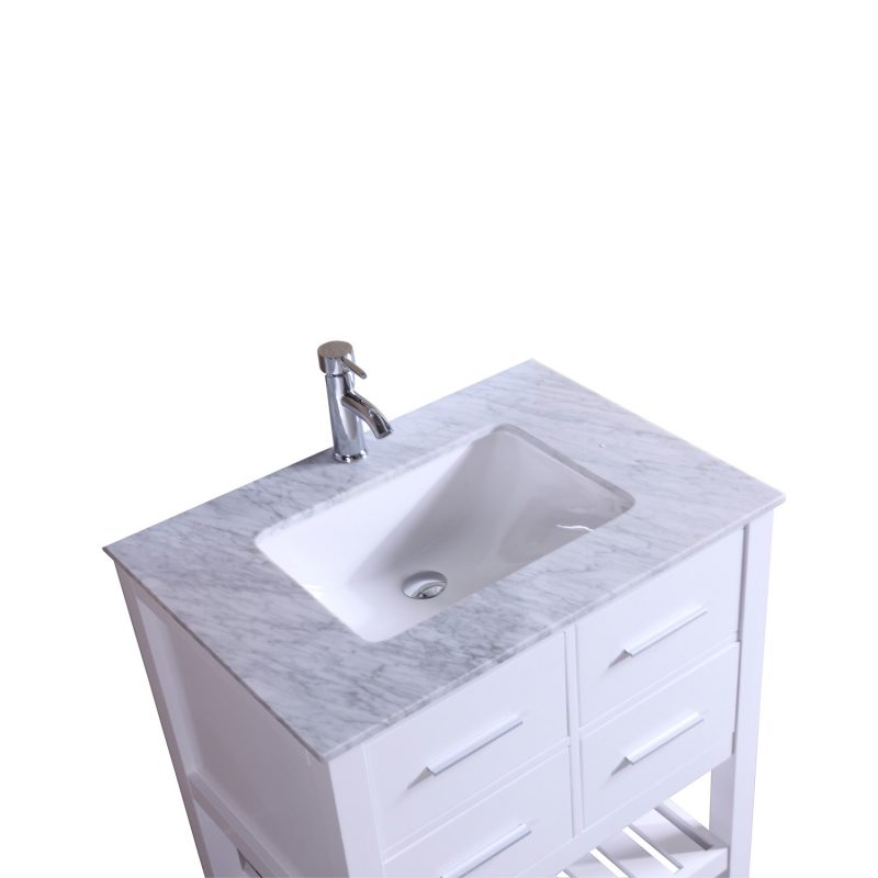 Eviva Natalie 30 inch White Bathroom Vanity with White Jazz Marble Counter-Top