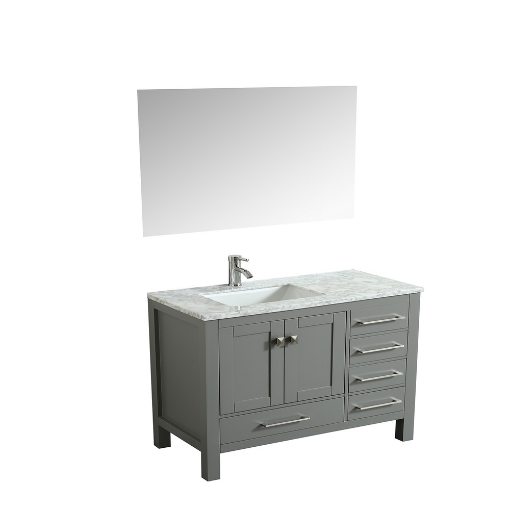 Eviva London 42 In. Transitional Gray Bathroom Vanity With White Carrara Marble Countertop