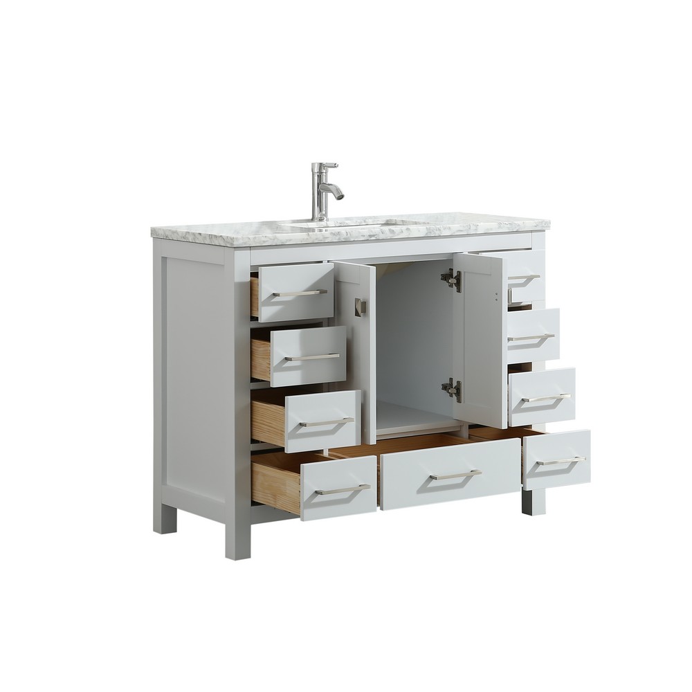 Eviva London 42 In. Transitional White Bathroom Vanity With White Carrara Marble Countertop