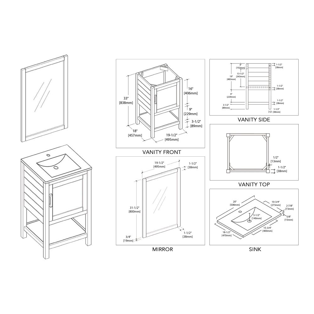 Lucca Modern 20" Bathroom Vanity Set with Mirror Matte White