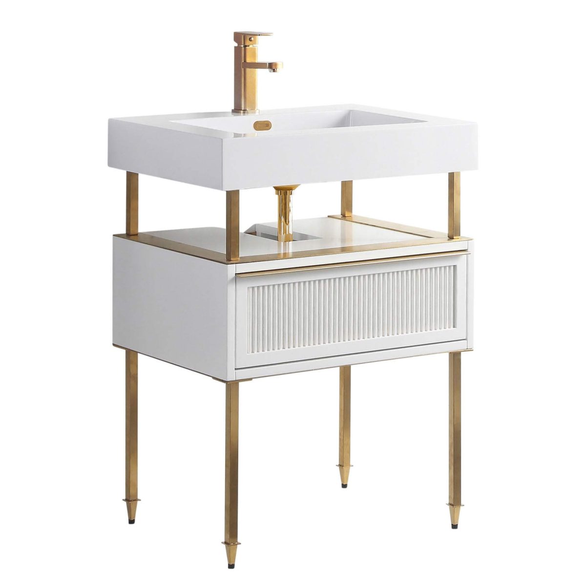 Dakota 24" Modern Bathroom Vanity  White with Satin Bras Hardware