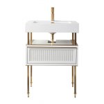 Dakota 24″ Modern Bathroom Vanity White with Satin Bras Hardware