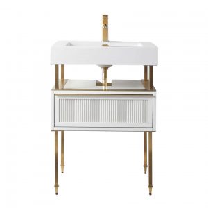 Dakota 24" Modern Bathroom Vanity  White with Satin Bras Hardware