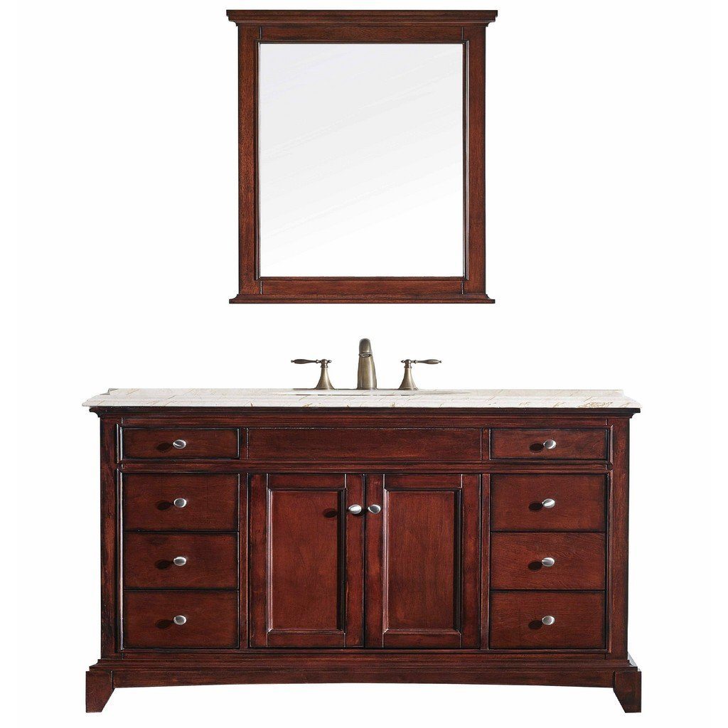 Eviva Elite Stamford 48 In. Brown Solid Wood Bathroom Vanity Set With White Marble Top and White Undermount Porcelain Sink