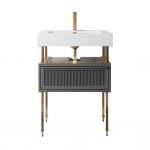 Dakota 24″ Modern Bathroom Vanity Rock Gray with Satin Brass Hardware