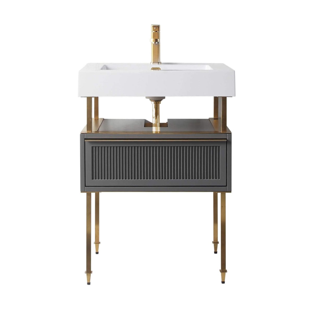 Dakota 24" Modern Bathroom Vanity  Rock Gray with Satin Brass Hardware