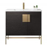 Shawbridge 36″ Modern Bathroom Vanity  Black Oak Straight Grain with Satin Brass Hardware