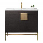 Shawbridge 36″ Modern Bathroom Vanity Black Oak Straight Grain with Satin Brass Hardware